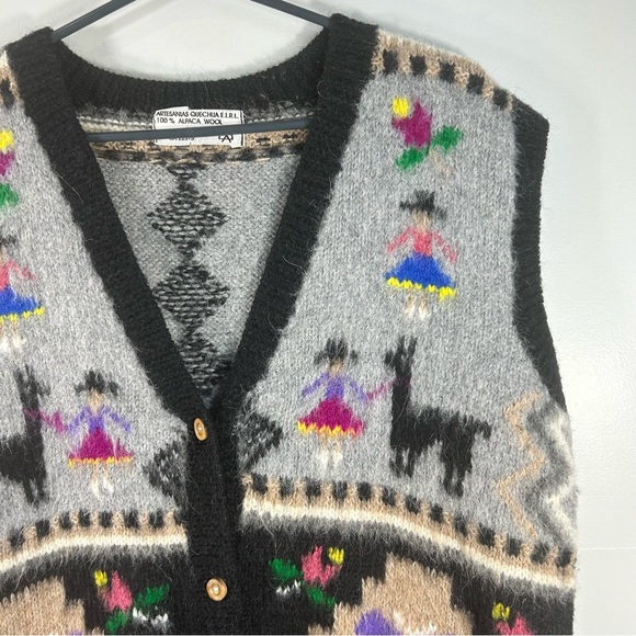 Artesanias Hand Made 100% Alpaca Wool Wood Button Up Knit Vest One Size Stunning - Picture 4 of 11